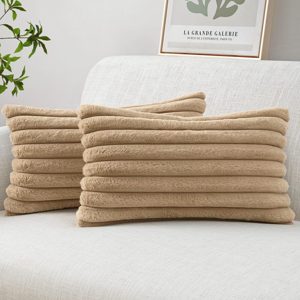 5829 Faux Fur Lumbar Decorative Throw Pillow Covers 12x20 Inch Set of 2